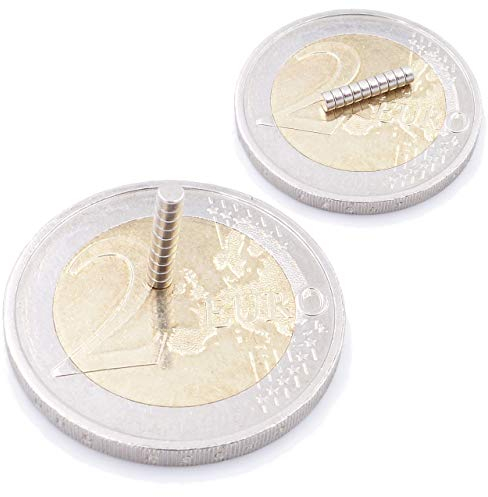 Brudazon | 60 Mini Scheiben-Magnete 2x1mm | N52 stärkste Stufe - Neodym-Magnete ultrastark | Power-Magnet für Modellbau, Foto, Whiteboard, Pinnwand, Kühlschrank, Basteln | Magnetscheibe extra stark