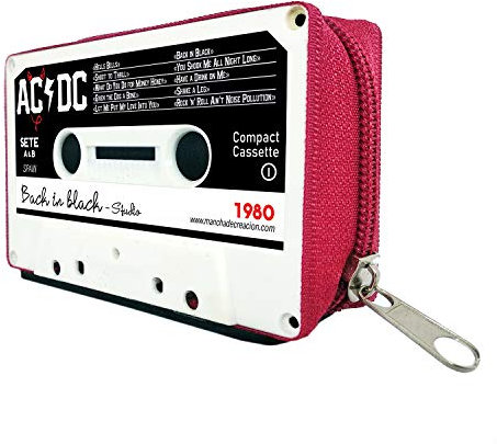 Porta monete portafoglio borsetta donna e uomo con cerniera Vintage retrò - Fatto a mano artigianale a cassetta - titolare della carta Design riciclato moda Taglia piccola - Regalo originale AC DC