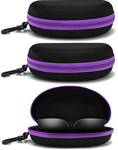 EKdirect 3pcs Sunglasses Case Hard Protective Eyewear Eyeglasses Glasses Box with Zip Hook (purple)