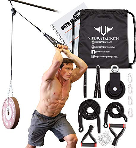 Vikingstrength Seilzugsystem, Kabelzug Gym Equipment Maschine für zu Hause für Trizeps Pull Down, Bizeps Curl, Rücken, Unterarm und LAT Pulldown Garage Gym, Gym Equipment + V-Kraft Workout App