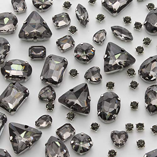 TANOSII 100 Stück Strasssteine zum Aufnähen auf flachem Hintergrund mit silberfarbener Klaue für Schmuck, Basteln, Kleidung, Schuhe, Kostüme, Kleidung, Grau