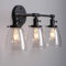 VOMI Spiegelleuchte Wandleuchte Vintage Industrial E27 Badezimmer Wandlampe Mit Schalter 3 Flammig Spiegellampe Mit Transparent Glaslampenschirm Make-up-Leuchte für Washroom Schlafzimmer, Schwarz