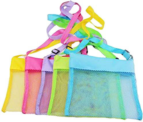 LEMAXELERS Strandtaschen 5 Stück - Wasserspielzeug-Aufbewahrungsbeutel mit Tragenetz für Strandspiele, Outdoor-Beachbag für Sandspielzeug & Kinderausstattung (5 Farben)