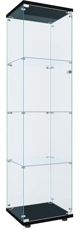 FLYMUHJIA Curio Cabinet Glass Display Case for Collectibles with Door, 4 Display Shelves Showcase, 64.2”Hx16.9''Lx 14.6''W Black