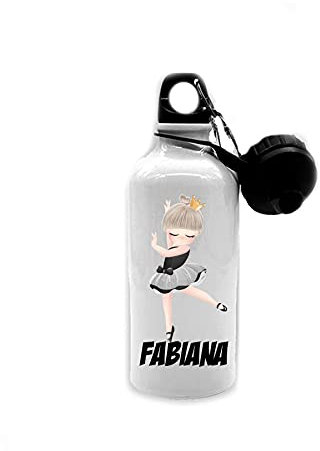 PR Service PRS/Spotapplick borraccia in alluminio da 500ml. con doppio tappo a vite e moschettone ideale per la danza ballerina personalizzabile nome cognome iniziali (Nero)