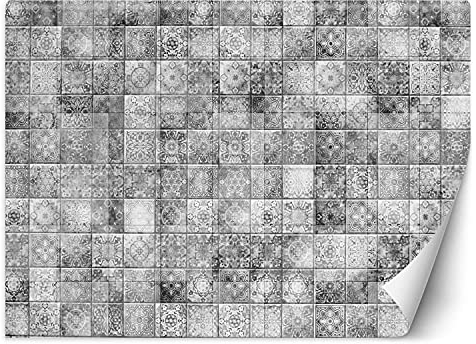 Feeby Vlies Fototapete Uv Gel Druck Mosaik Mediterran Patchwork 450x315 cm Grau Schlafzimmer Wohnzimmer Büro Hotel Flur Restaurant Ornament Kacheln Strata