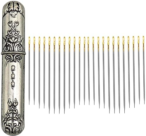 feedal 24 agujas de coser a mano, agujas grandes para enhebrar con funda, soporte de aguja vintage para guardar accesorios de costura, alfileres y agujas