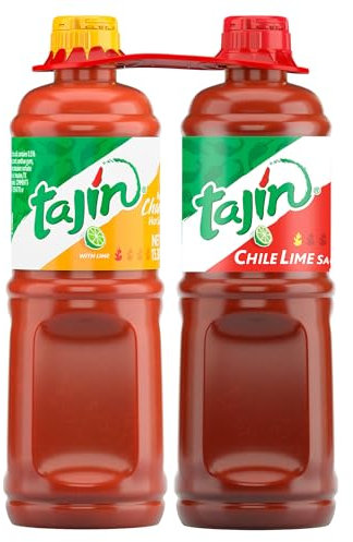 Tajin Salsa de chamoy afrutada de 15 onzas y salsa picante suave de 15.1 onzas, paquete variado de 455 ml (paquete de 2)