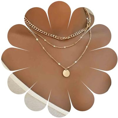Yheakne Boho-Halskette mit mehrlagigem Scheibenanhänger, Goldmünzen-Anhänger, flache Panzerkette im Vintage-Stil, mehrschichtige Halskette, Schmuck für Frauen und Mädchen