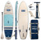ISLE Pioneer Aufblasbares Stand up Paddle Board, inkl. Sicherheitsleine, 3-Finnensystem, Rucksack, Pumpe, Paddel - Einsteiger SUP - 320x86x15 cm - max. 129 kg - California Design - Aqua/Marine