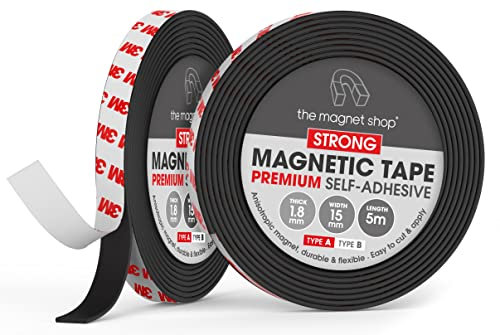 TMS A+B Magnetic Tape Pairs | Long Self-Adhesive Magnet Strips for Doors, Fly Screens, Mosquito Nets and Curtains | Easy to Stick On | use as Clasp or DIY Catch for Cupboards (Strong, 5m + 5m)