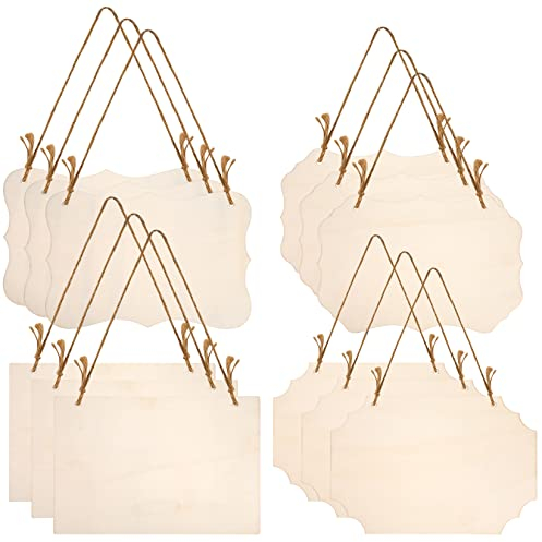 12 Piezas Letreros Colgantes de Madera sin Terminar - Placa Rectangular en Blanco para Pirograbado, Pintura, Escritura y Decoración