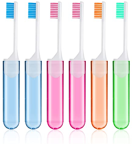 Sibba 6 Piezas de Cerdas Suaves Para Cepillo Dientes Kit de Viaje Fundas Para Fundas Tamaño Pequeño Portátil Pequeño Plegable con Protector Plegable Juego EncíAs Frágiles Cuidado Dental Adultos Niños