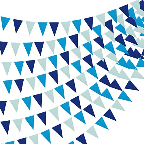 Laipuke 4 Stück Filz-Wimpelkette Blau, Outdoor-Wetterfest Wimpelgirlande mit 12 Wimpeln für Kinderzimmer, Klassenzimmer, Geburtstag, Hochzeit