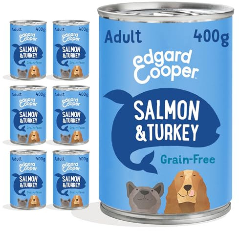 Edgard & Cooper Grain-Free Adults Wet Dog Food in Gravy for Puppies, (Salmon&Turkey 6 x 400g), Natural Dogs Food in Tins with Fresh Meat, High Protein, Hypoallergenic, No Added Sugar