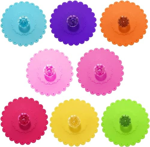 HIQE-FL 8 Stück Silikon Glasabdeckung,Silikondeckel für Trinkgläser,Silikon Becher Deckel,Wiederverwendbarer,Auslaufsicherer,Anti Staub Tasse Deckel(A)