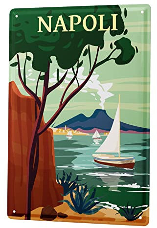 Blechschild Retro - Vintage Metall-Poster für das Wohnzimmer - Napoli Italien Motiv - 20 x 30 cm