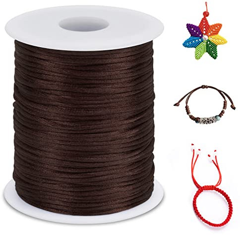 LEREATI Nylon Cord 1.5mm x 100m, Satin Cord Nylon String Macrame Cord, Coloured Beading Thread String for Making Bracelet, Necklace, Chinese Knot, Jewellery (Coffee)