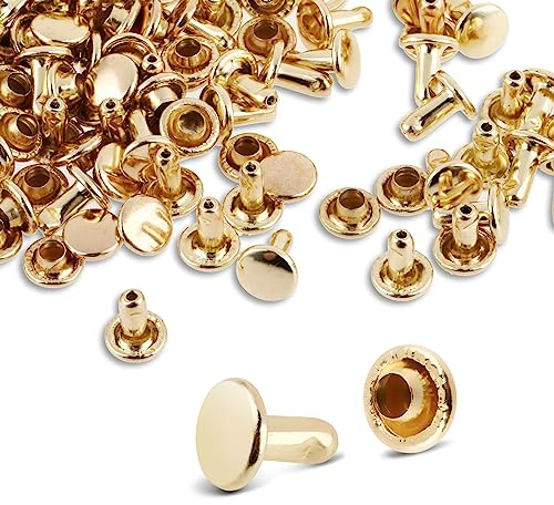 Prasacco Lot de 200 Rivets Ronds 6 mm Pour Cuir - Double Capuchon, Métal - Bricolage, Réparation de Sac à Main en Cuir