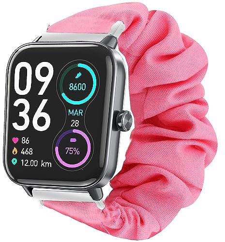 Blueshaweu Chouchou Bracelet Compatible avec KALINCO/AIMIUVEI/Loddery IDW19 smartwatch, en Tissu Imprimé Élastique Bracelet de Montre du Compatible avec IDW19 Smartwatch (Rose)