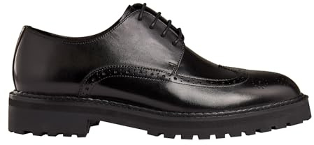 Xposed Men’s Polished Leather Semi Brogue Derby Shoes Retro Chunky Commando Rubber Sole Handmade