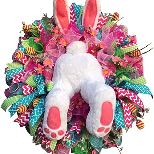 WERNZATT-Osterhasen-Kranz Oster-Dieb-Ohren Hasen-Kranz Kranz Kranz an der Frühlingskranz Osterdekorationen Heimdekorationen (Dunkelrosa, One Size)