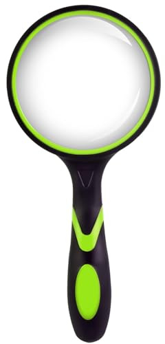DOETYD Magnifying Glass 10X Green Handheld 75mm Magnifier with Non-Slip Handle Magnifying Len for Seniors Reading or Hobbies