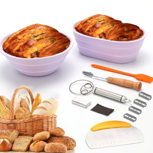 Silicone Banneton Bread Proofing Baskets Set of 2 - Oval & Round Sourdough Baking Supplies