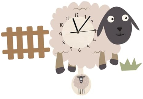 ABOOFAN Schaukelschaf Wanduhr Schwingende Schaf Wanduhr Kinderzimmerdekoration Cartoon Wanduhr Schwingende Schaf Hängeuhr Kreative Wanddekoration Cartoon Hängeuhr Hängewanduhr
