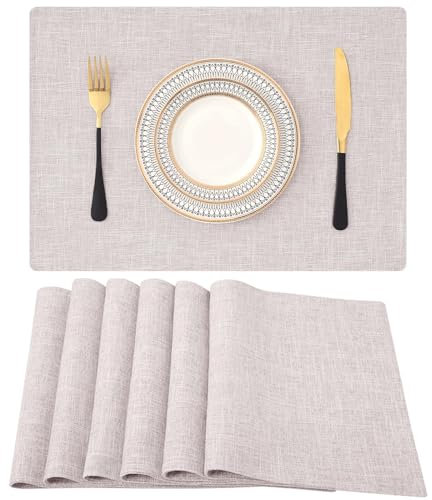 Homaxy Tischsets Abwaschbar 6er Set, Platzsets Abwischbar Leinen Hitzebeständig Platzdeckchen rutschfest Doppelseitigen Tischuntersetzer Tischsets Stoff, Beige