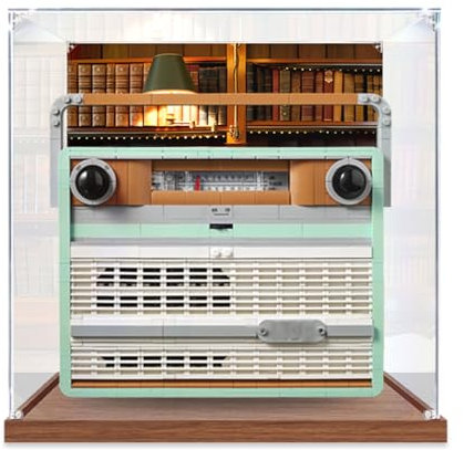 Vitrine en acrylique transparent pour modèle radio Lego 10334 – Vitrine uniquement, sans jeu de modèles (avec fond)