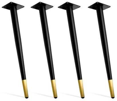 Dining Table Legs Industrial Furniture Legs 4 PCS Tapered Desk Legs For Coffee Tables Bench Chair Dresser With Adjustable Protector Feet(Black/Gold,30cm)
