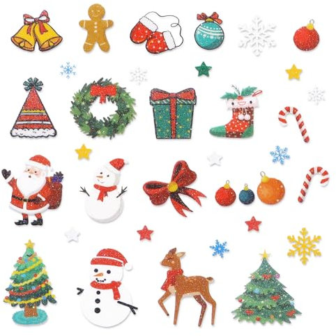 GEBETTER 165Pcs Pegatinas Navidad Purpurinas 5 Hojas, Pegatinas Navideñas, Decoración Cajas Regalo Adorno Tarjetas Manualidades Infantiles Niños Scrapbooking, Árbol Muñeco Nieve Papá Noel Bolas