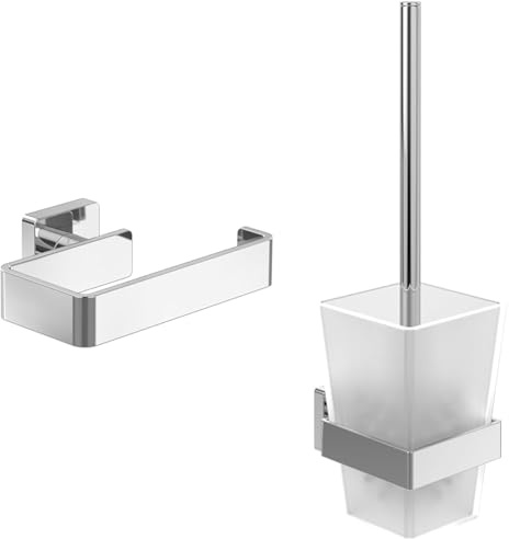 Villeroy & Boch Elements - Striking Badaccessoire-Set (2 in 1 Bundle), Bad Zubehör Set bestehend aus Toilettenpapierhalter ohne Deckel und Toilettenbürstengarnitur, Chrom
