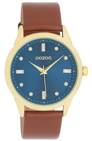 Oozoo - Timepieces Damen Uhr in braun/dunkelblau | Armbanduhr Damen mit Lederarmband | Moderne Uhr für Frauen | Edle Analog Damenuhr in rund C11438 (40mm Gehäuse)