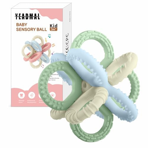 Beißring Baby - Beißspielzeug Zahnungshilfe aus Silikon, BPA-frei, Luban Ball Sensory Toy, Zahnen & Greifring für Babys - Sicheres Baby Spielzeug (grün)