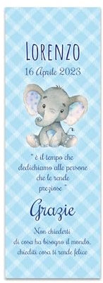 PV Grafik® Segnaposto Battesimo Personalizzato in Cartoncino Martellato 15x5 cm seta da 45 pz Vari Modelli e finiture (Elefantino Bimbo 01)