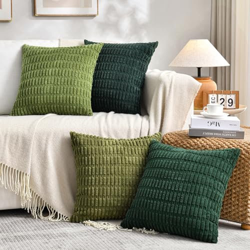 FDTERN 4er Set Kissenbezug 40x40 Grün Farbverlauf Flauschig Kordsamt Kissenbezüge Dekorative Kissenhülle Dekokissenbezug Sofakissen Dekokissen Frühling Deko für Sofa Schlafzimmer Wohnzimmer