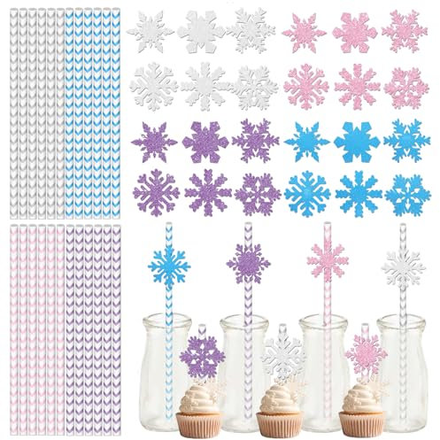 24pcs Christmas Straws Xmas Paper Straws,Christmas Drink Accessories Snowflake Pattern Cocktail Straws Juice Coffee Cold Drinking Straws for Restaurant Home Bar Christmas Party Drink Decorations