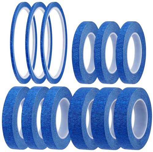 BQMEZRNUS 12 Rolls Blue Masking Tape Fine Line Tapes Painters Tape Artist Painting Tape 3mm/8mm/12mm/15mm Widex22 Yard Decorators Tape with Sharp Lines Premium Paint Tape for Painting and Decorating