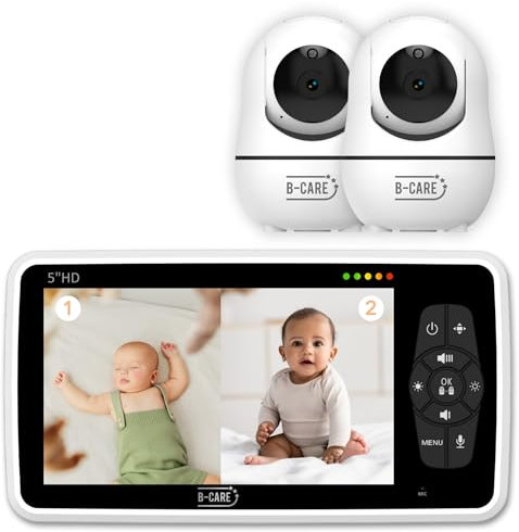 B-Care Star Supreme Babyphone mit 2 Kamera und Fernsteuerung | 5 Zoll HD Baby Kamera | Babyphones & Überwachung | Babyphone mit Gegensprechfunktion | Erweiterbar bis 4 Baby Kamera