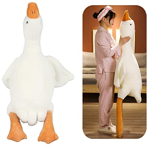Gonetre 50-190cm Gans Kuscheltier Groß Klein Weiß Plüschkissen, Weich und Kuschelig Gans Plüschtier Ente Puppe Stofftier Gänse Plüsch Bauernhof Gans Kissen Puppe für Fans (1,6 m/63 Zoll)