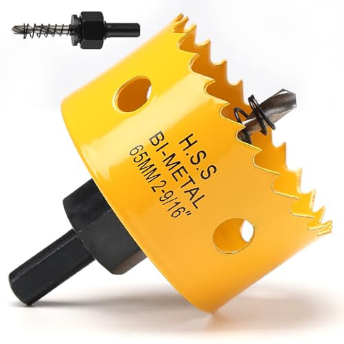 65mm Lochsäge, Bimetall Lochkreissäge für Holz, HSS Lochbohrer Bohrer mit 35mm Schnitttiefe für Kunststoff, Gipskarton, dünen Metallplatten
