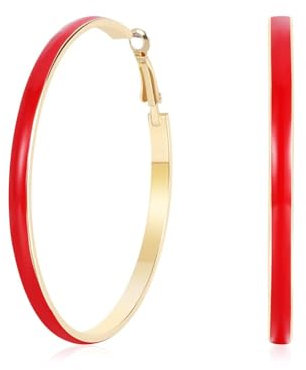 LILIE&WHITE Red Enamel Large Hoop Earrings – Hypoallergenic and Tarnish-Resistant Jewellery for Women – Bold and Lightweight Statement Hoops – Gift for Birthdays, Anniversaries, and Special Occasions