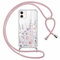 Saqmkil Coque avec Cordon pour iPhone 11 6,1, Transparente Étui Aesthetic Fleur Motif Femmes Filles Case Con Collier Tour de Cou Laniere Corde Réglable, Mince Silicone TPU + PC Antichoc Housse Cover