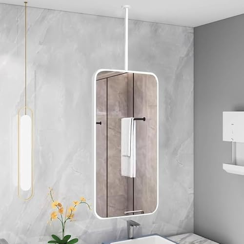 XTGDIEM Weißer Rechteckiger Decken-Hängespiegel, Hängender Badezimmer-Schminkspiegel for Zuhause Und Hotel, Dekorativer Hängespiegel Mit Metallrahmen(40cmx60cm)