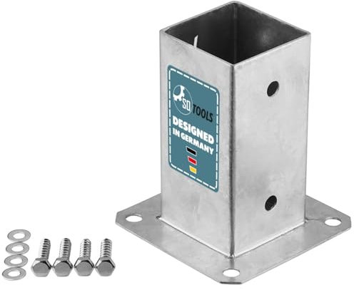 SOTOOLS Bodenhülse für 70 x 70 mm Vierkantpfosten feuerverzinkt Pfosten Bodenhülse Zaunträger Hülse Bodenplatte Pfostenträger aufschrauben Anker