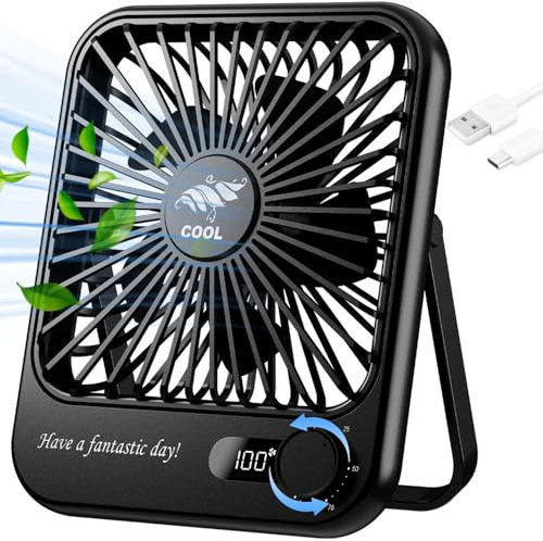 Fenxyo Upgraded Portable Desk Fan Quiet, 180°Foldable Personal Travel Fan, 3000mAh Rechargeable Battery Powered fan for Home Office Bedroom Outdoor Travel Gifts for Women Men - Black
