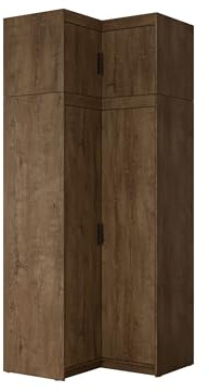 Mirjan24 Eckkleiderschrank Elena 2D mit Aufsatz (Lefkas Eiche) | Geräumiger Kleiderschrank mit 9 Einlegeböden und Kleiderstange für Kleidung und Accessoires, B/H/T: 98/246/98 cm