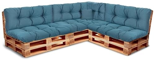 Best Wool Palettenkissen Set – Sitzkissen für Europaletten – Palettenpolster, gefüllt mit granuliertem Poulirette-Schaum – Inkl. 3X Sitzkissen 120x80 +Rückenlehne 120x40 sowie 60x40 & 40x40